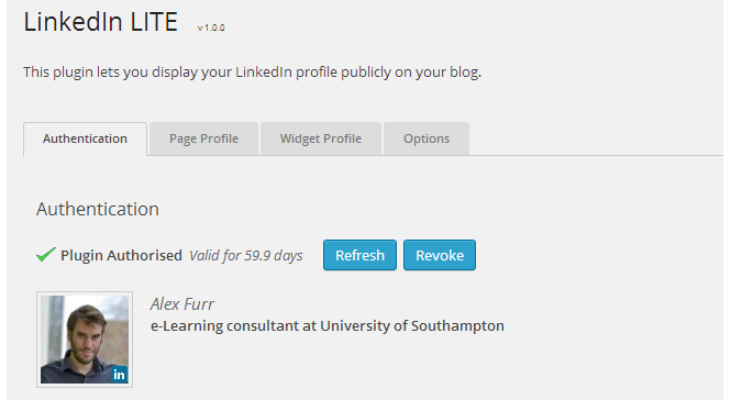 Authorisation of the plugin via LinkedIn