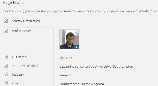Select the fields you want for your page profile
