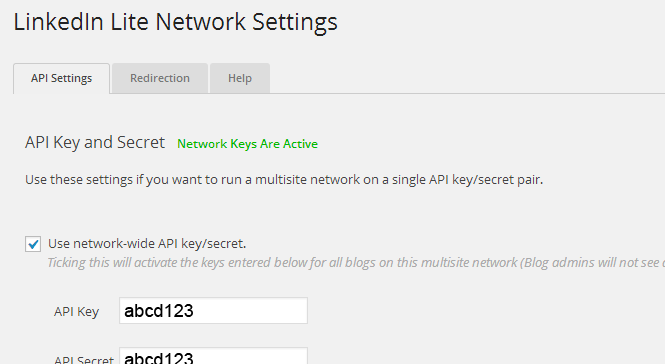 Network API keys for multisite installations