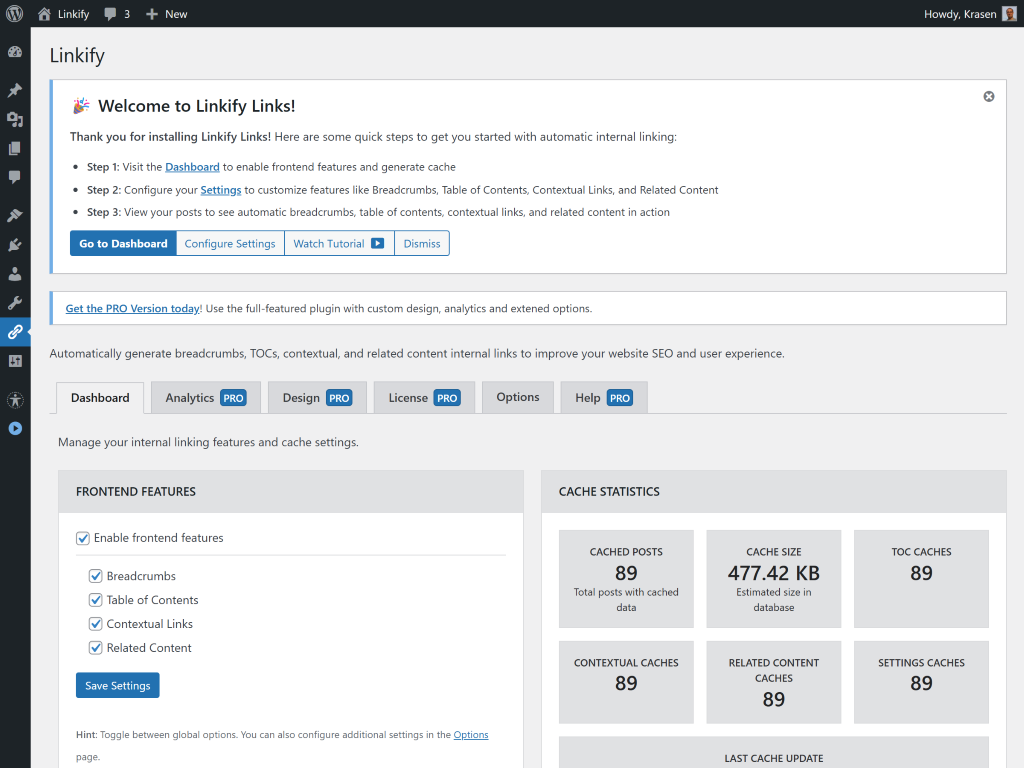 screenshot-1.(png) - Linkify dashboard with internal linking features