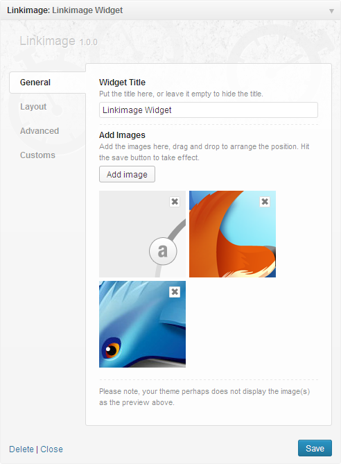 Screenshot of settings panel