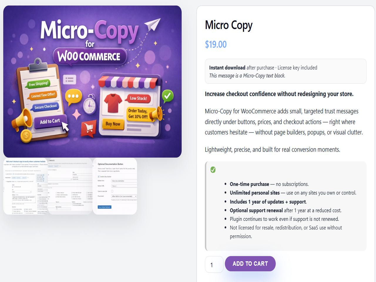 Micro-copy displayed near Add to Cart