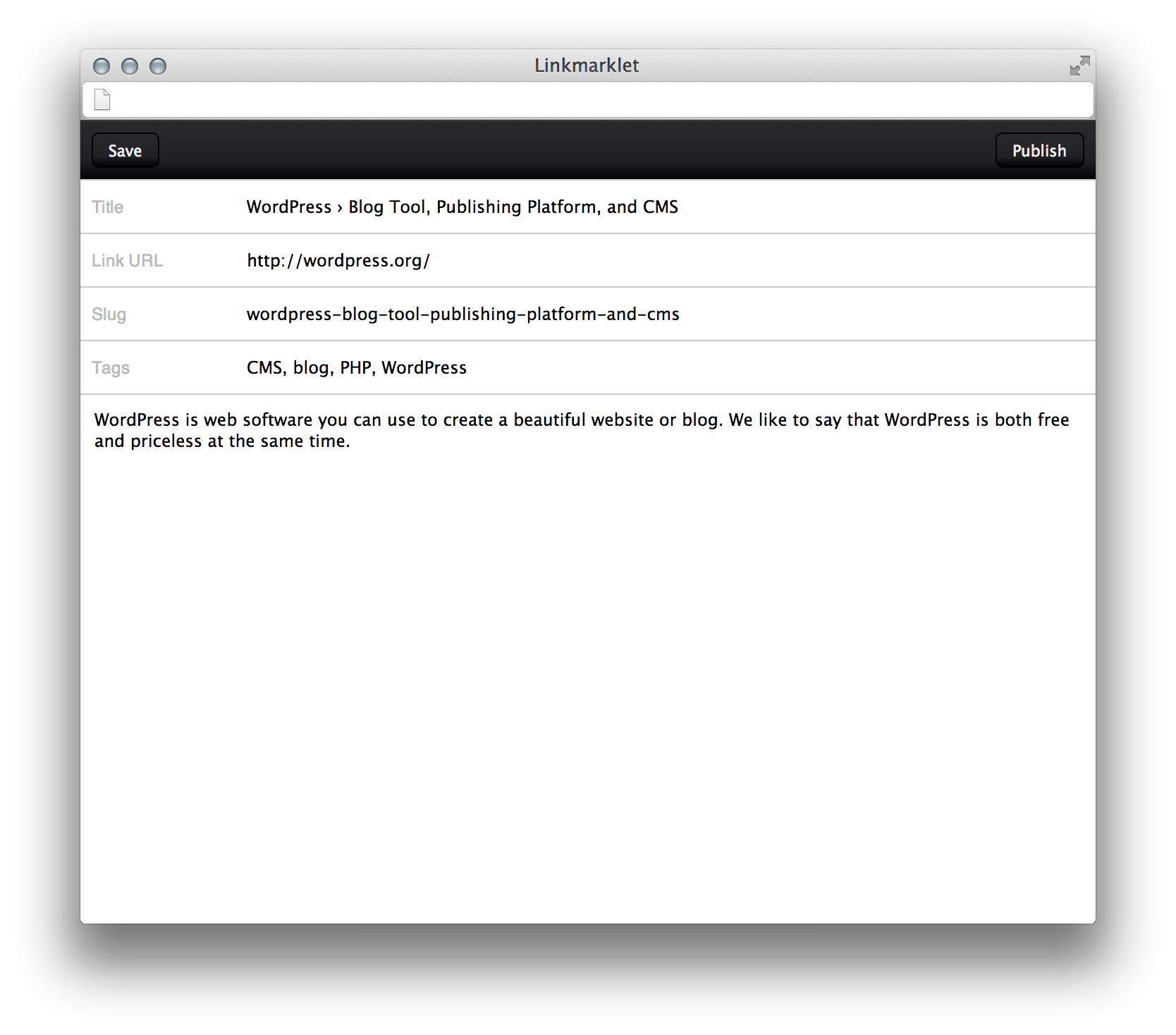 Linkmarklet UI