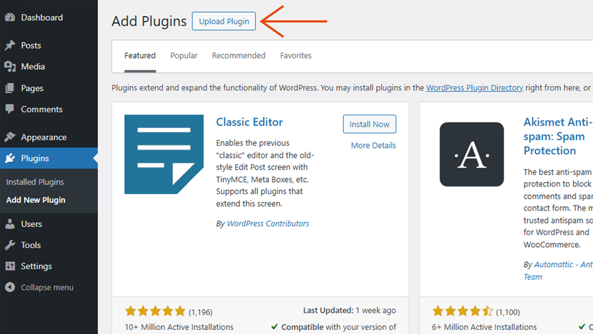Click the "Upload Plugin" and Upload the zip file.