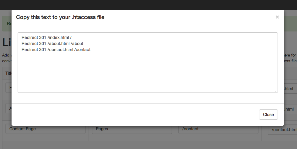 (Optional) Copy your 301 redirects and paste into your .htaccess file for your wordpress site.