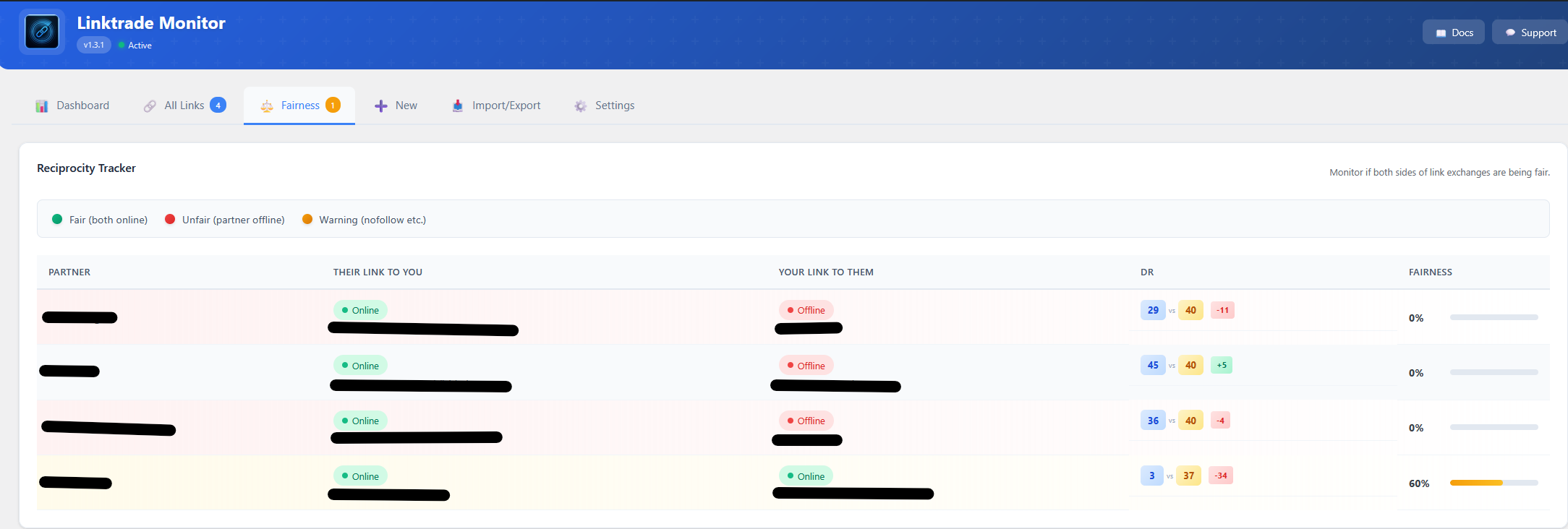 Fairness Tracker - Monitor link exchange reciprocity