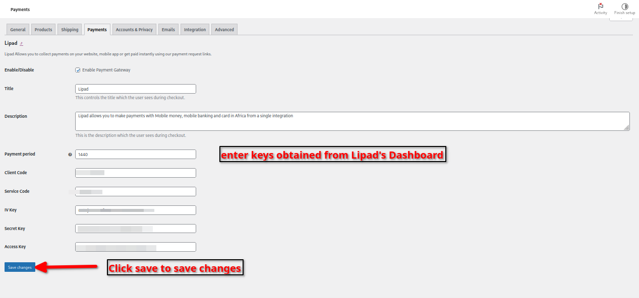 Configure Lipad Checkout keys.