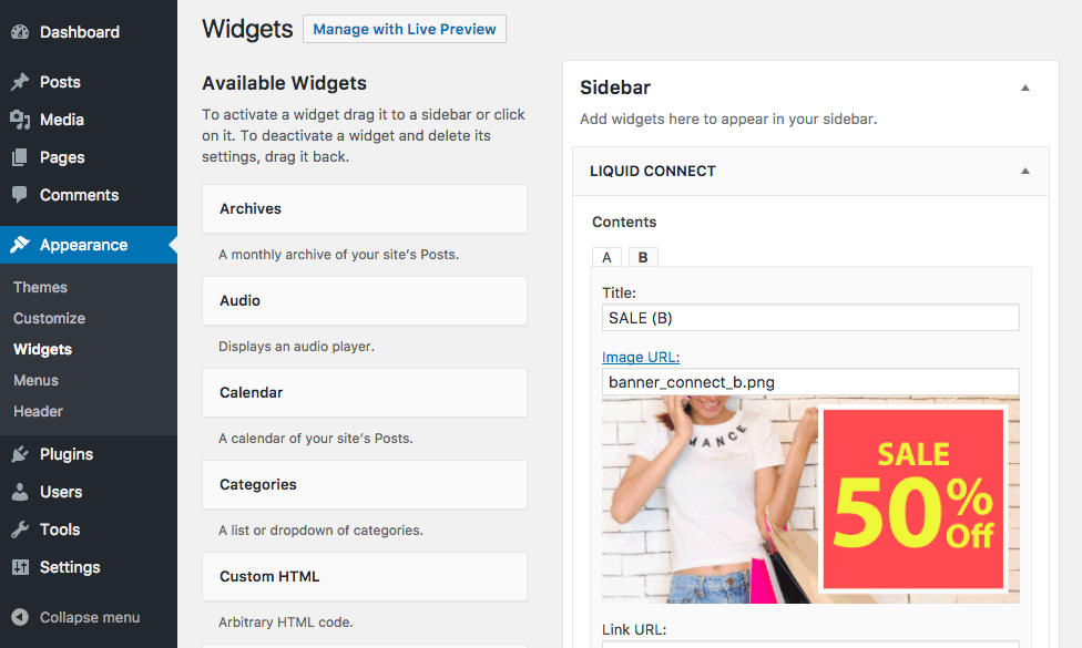 Set in the 'Widget' menu.