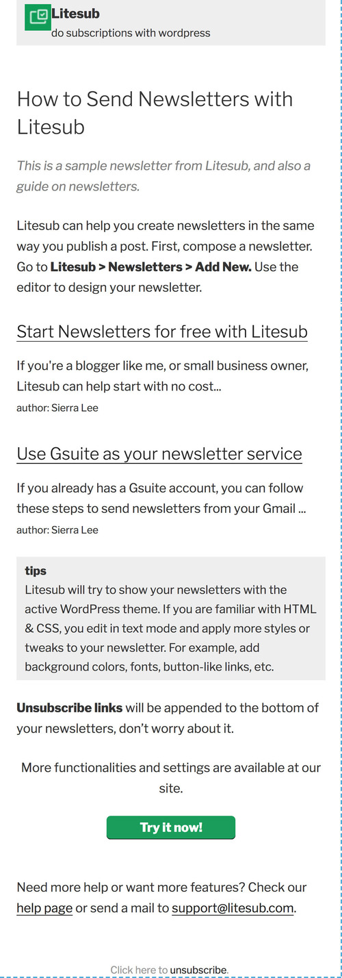 How the newsletter will look like