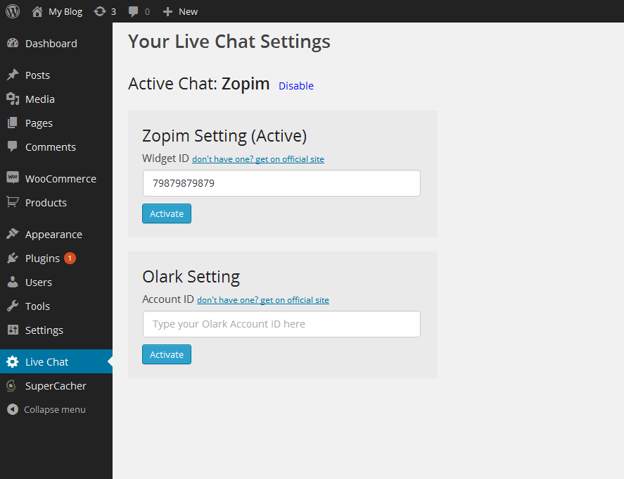Settings screen.