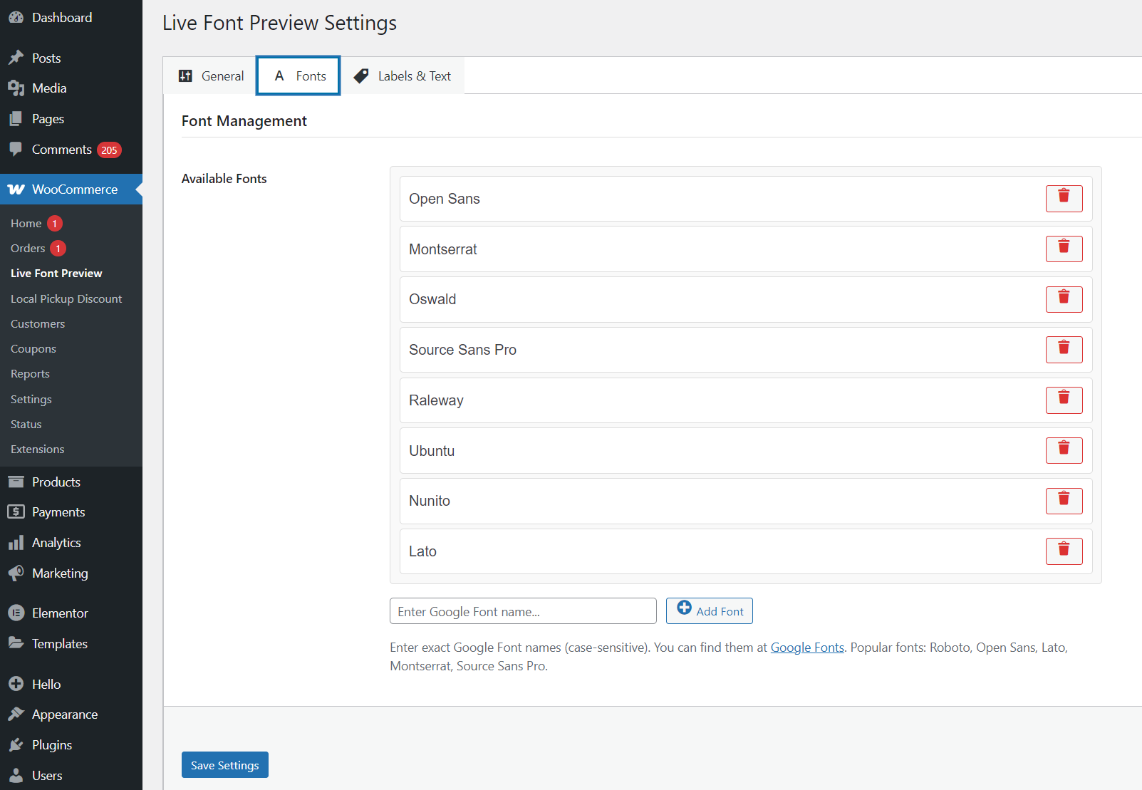 Configuring font selection for specific product categories.