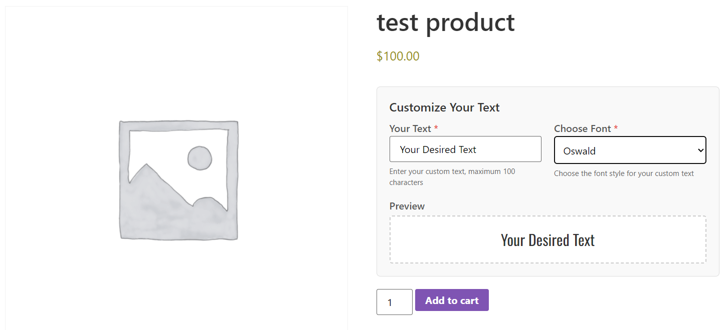Frontend view: Live font preview on a product page.