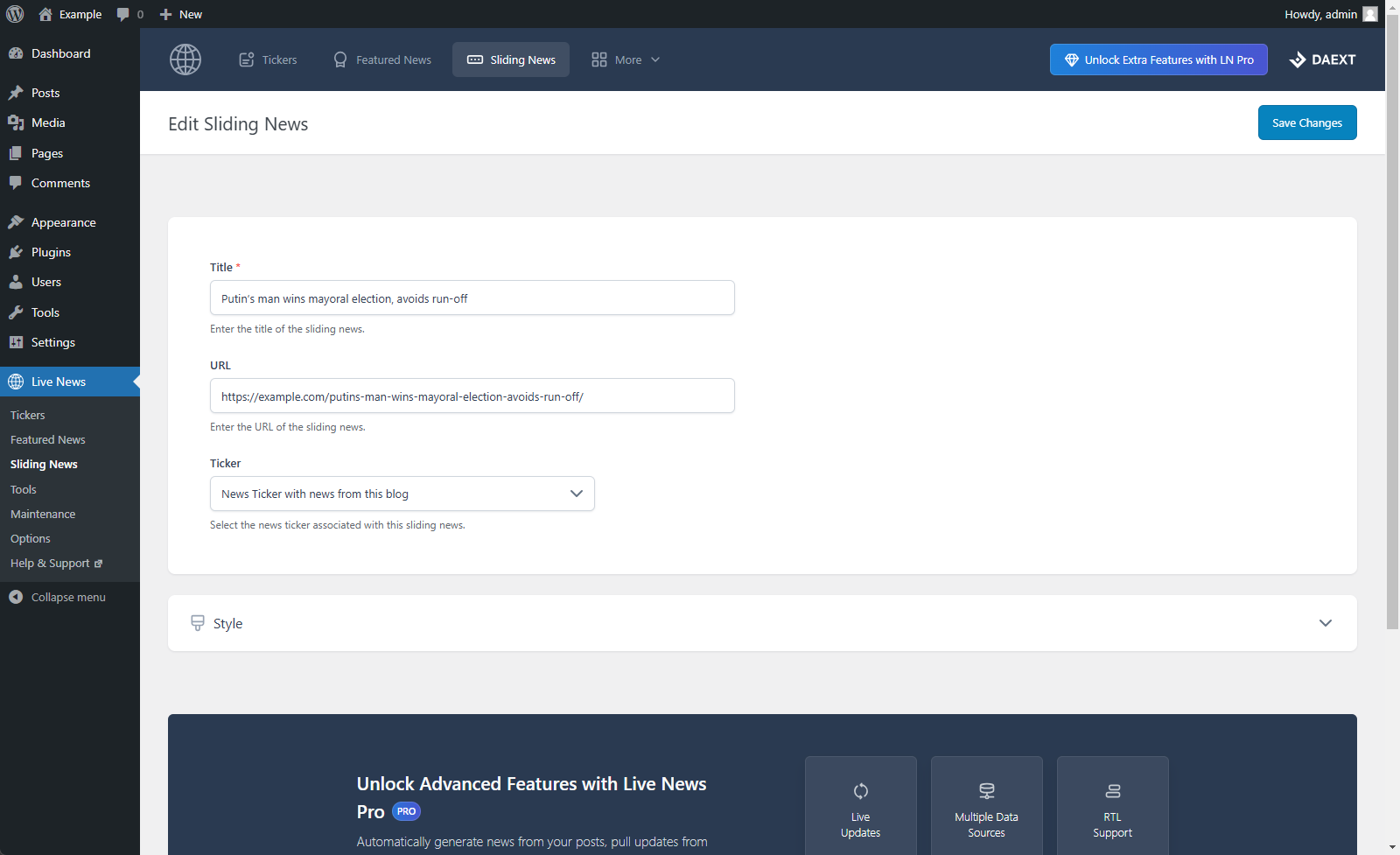 Featured News menu