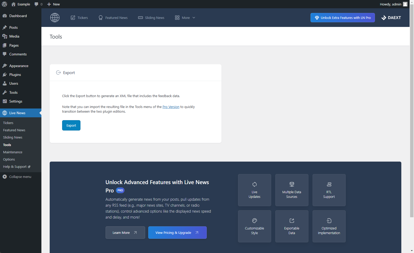 Sliding News menu