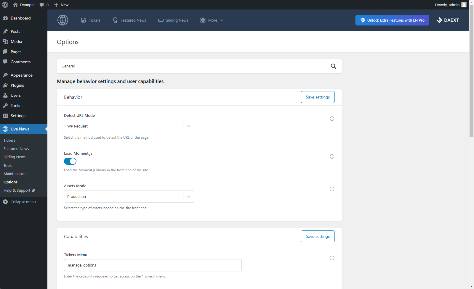 News ticker in the front-end