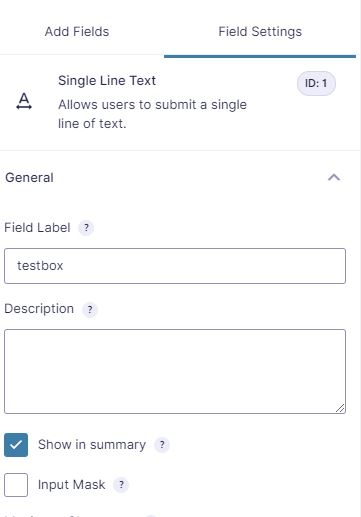 Field settings. All supported fields have a checkbox to control visibility in the summary