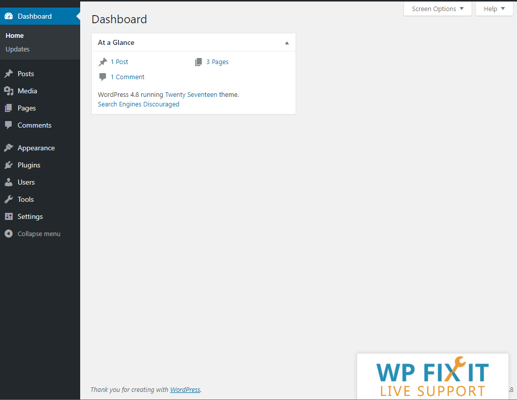 Admin widget on the back end of the site