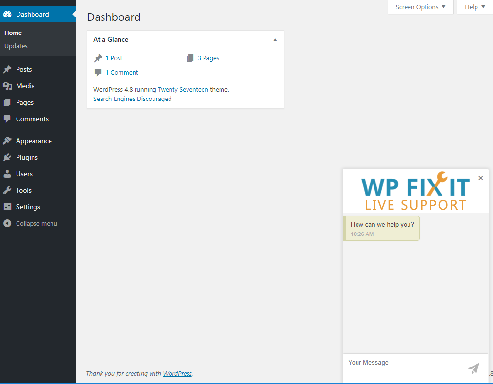 Admin widget on the back end of the site