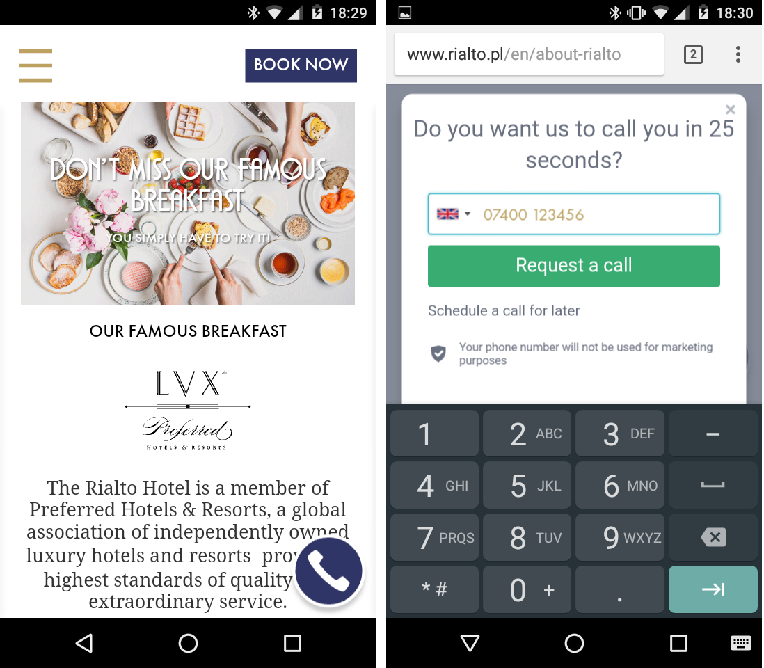 LiveCall plugin on mobile device