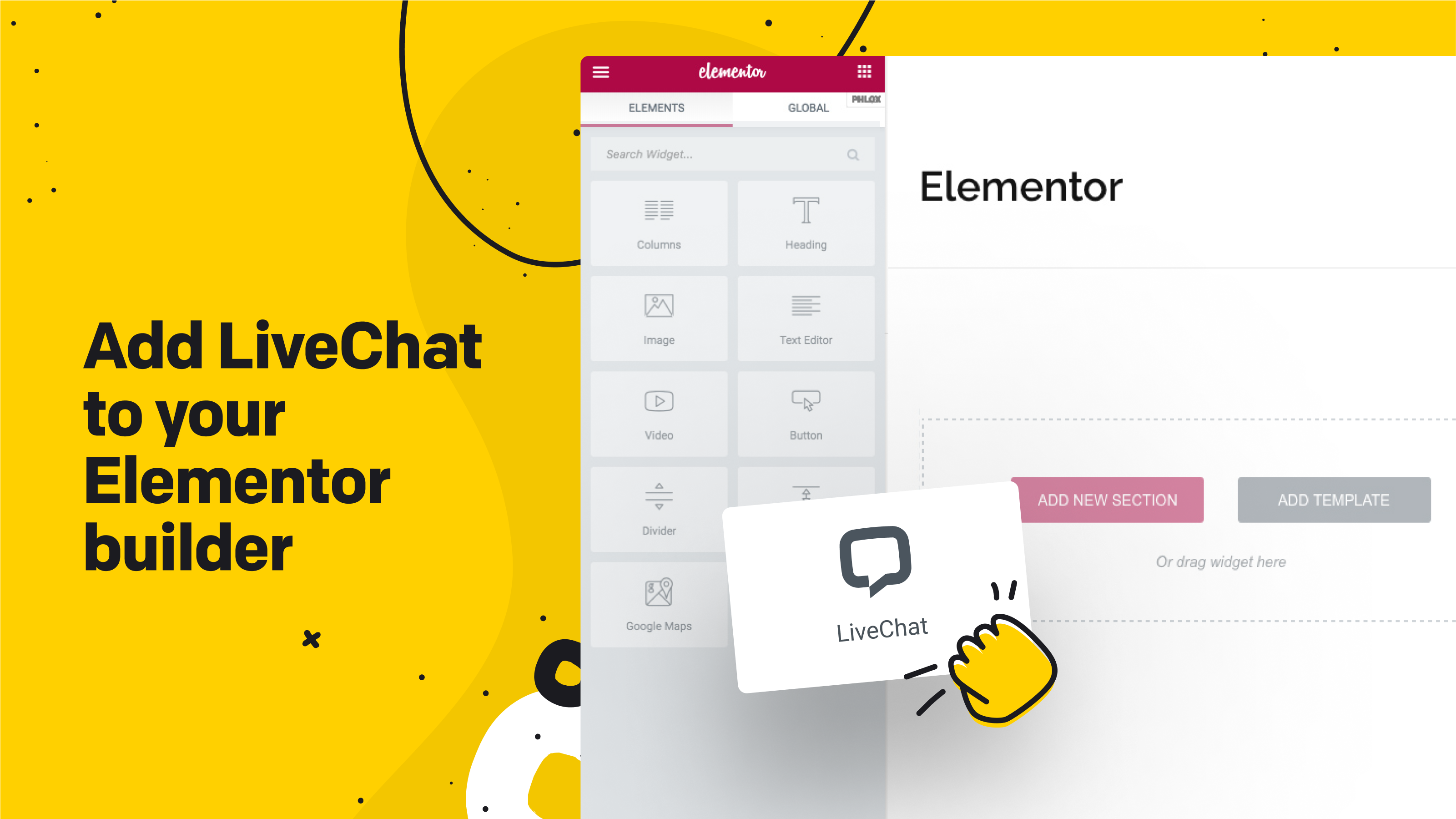 With a simple drag and drop you’ll be able to insert and reposition the LiveChat contact widget however you'd like!