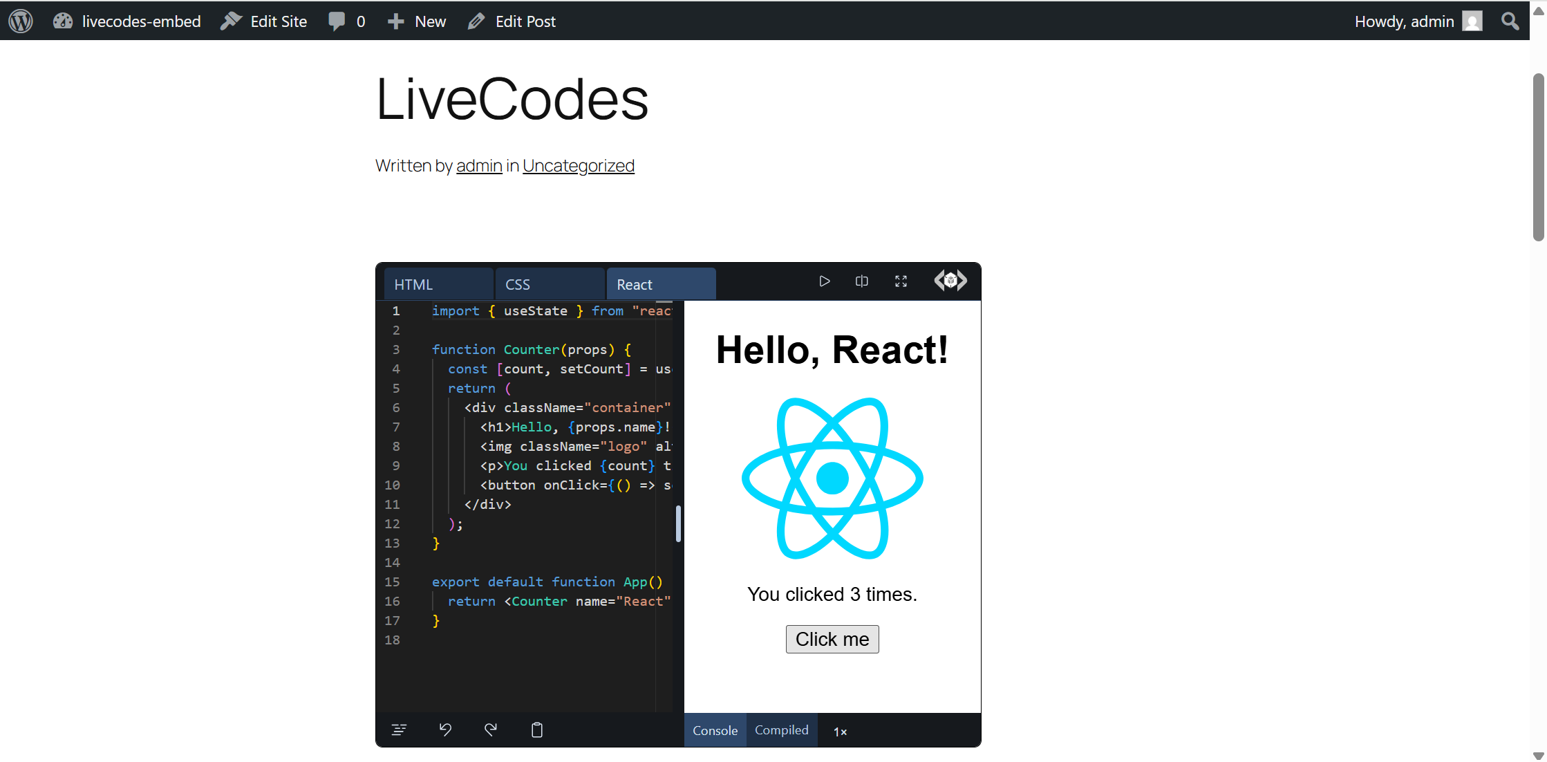 The embedded interactive playground in a published post.