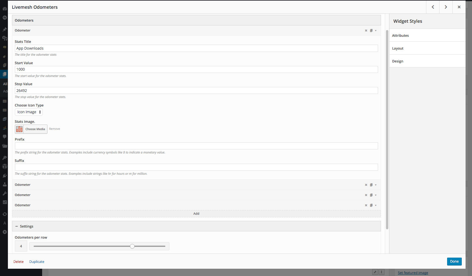 Editing a widget in the SiteOrigin Page Builder.