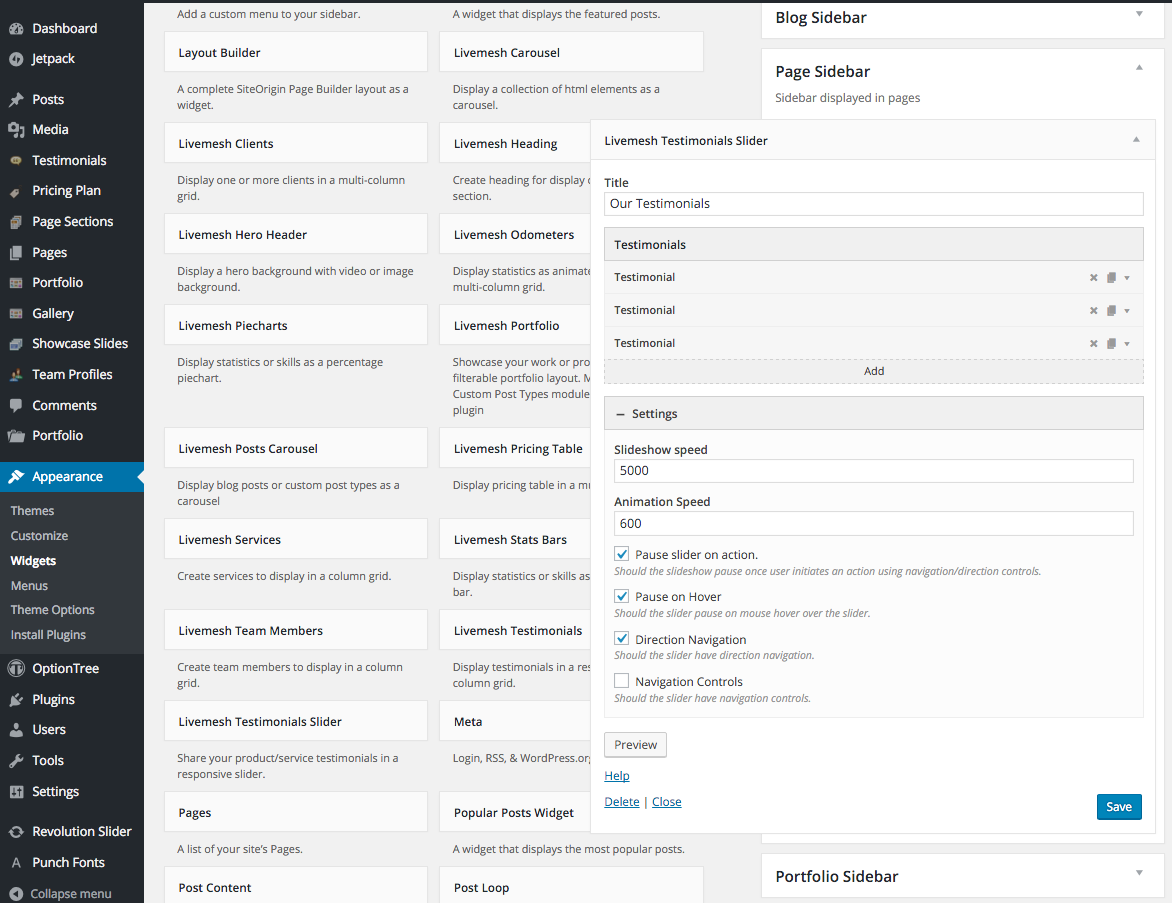 Editing a widget in the Appearance > Widgets page.