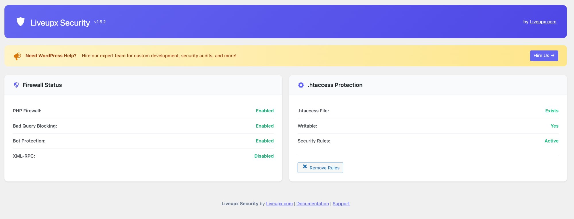 Firewall Settings - Configure firewall rules and .htaccess protection