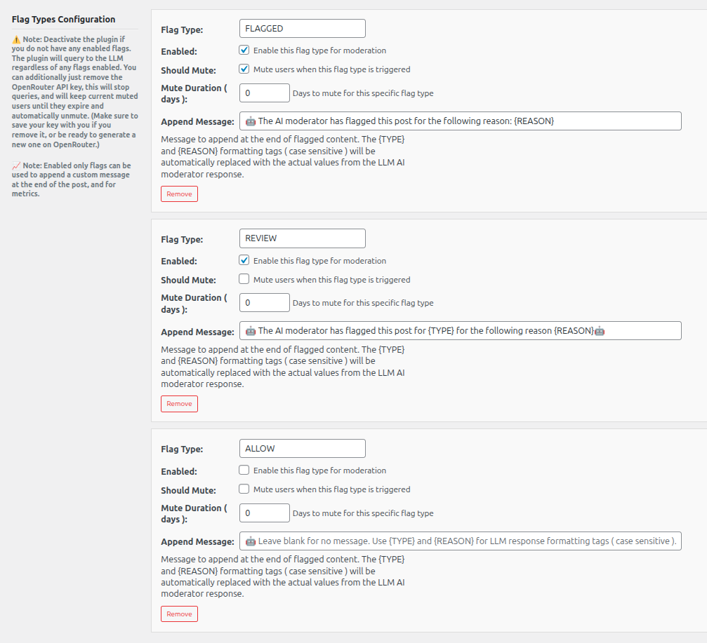 Flag Types Management – Interface for managing custom flag types and mute durations