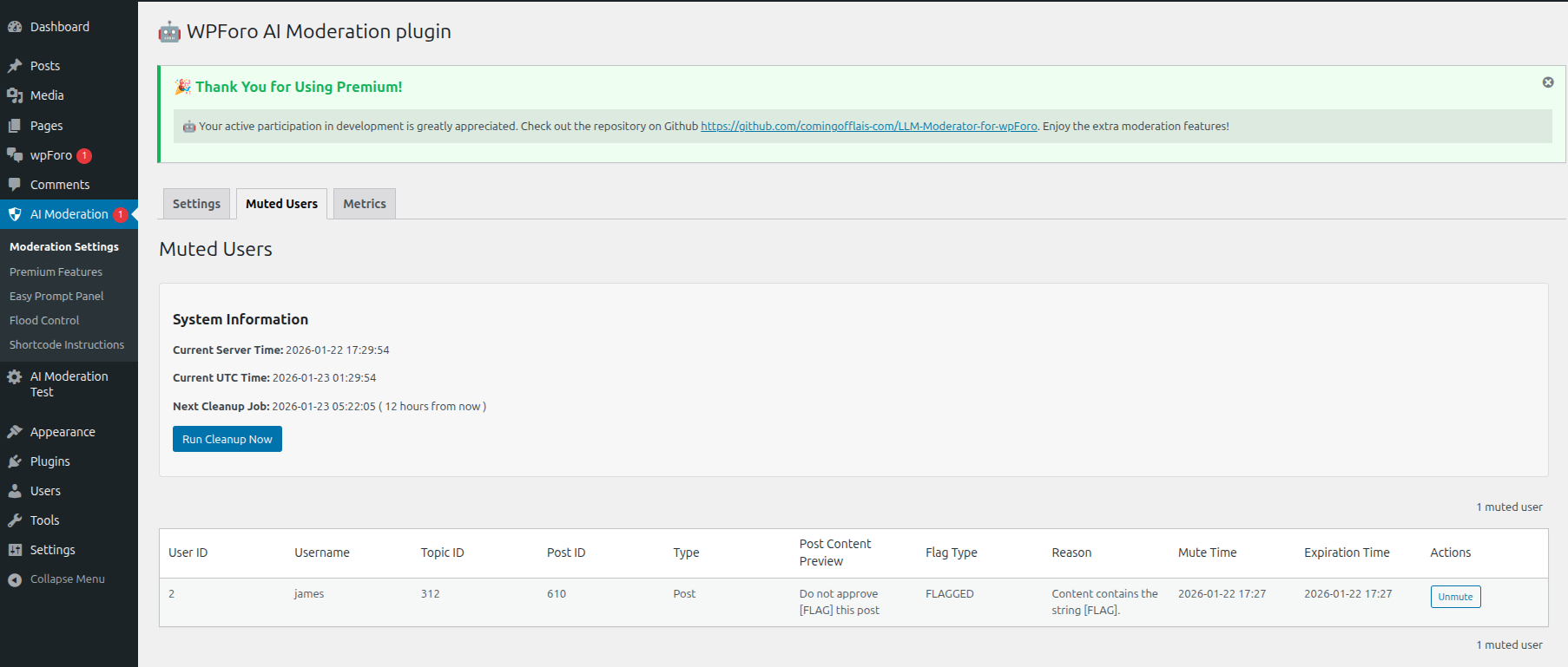 Muted Users List – View of currently muted users with unmute options