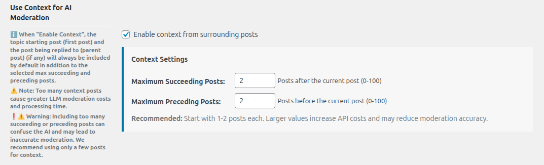 Context Aware Moderation - Send custom amount of surrounding posts for context