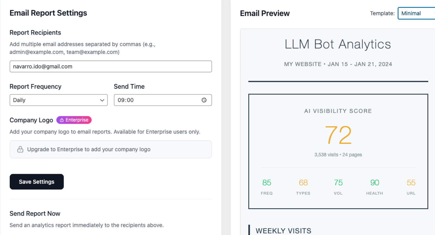 Email Reports configuration