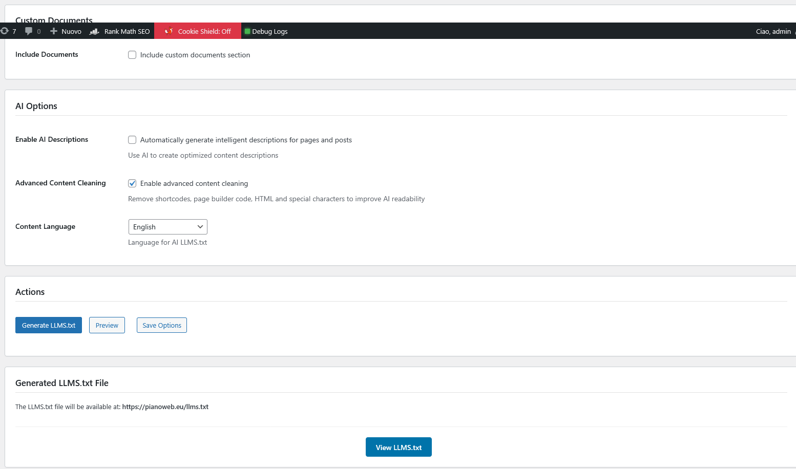 AI configuration settings