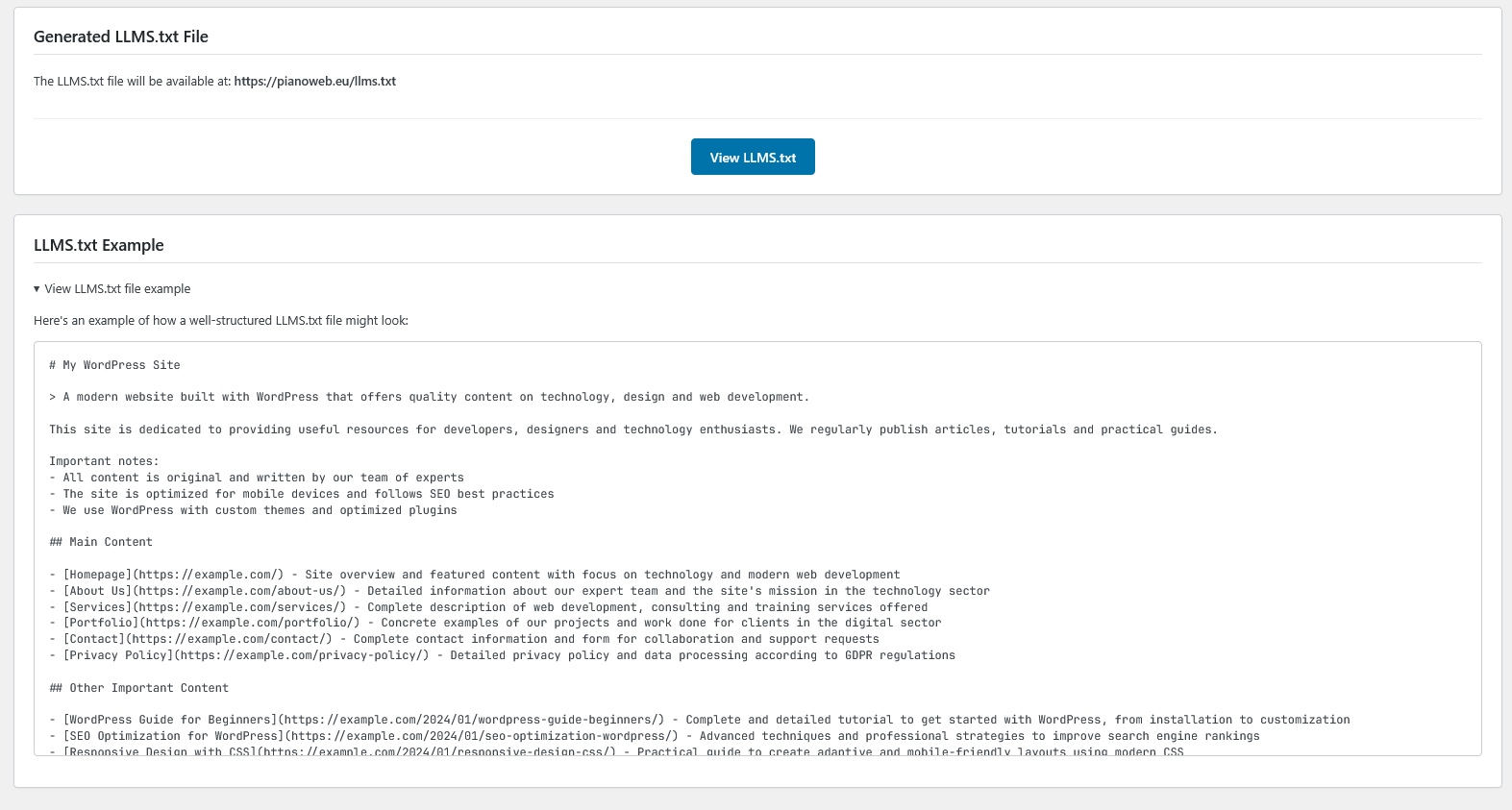 Generated LLMS.txt file preview