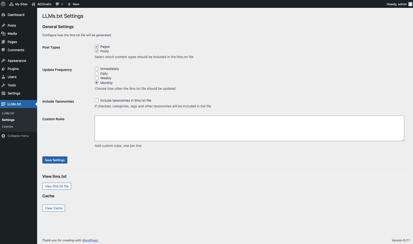 Settings page with all optimization options