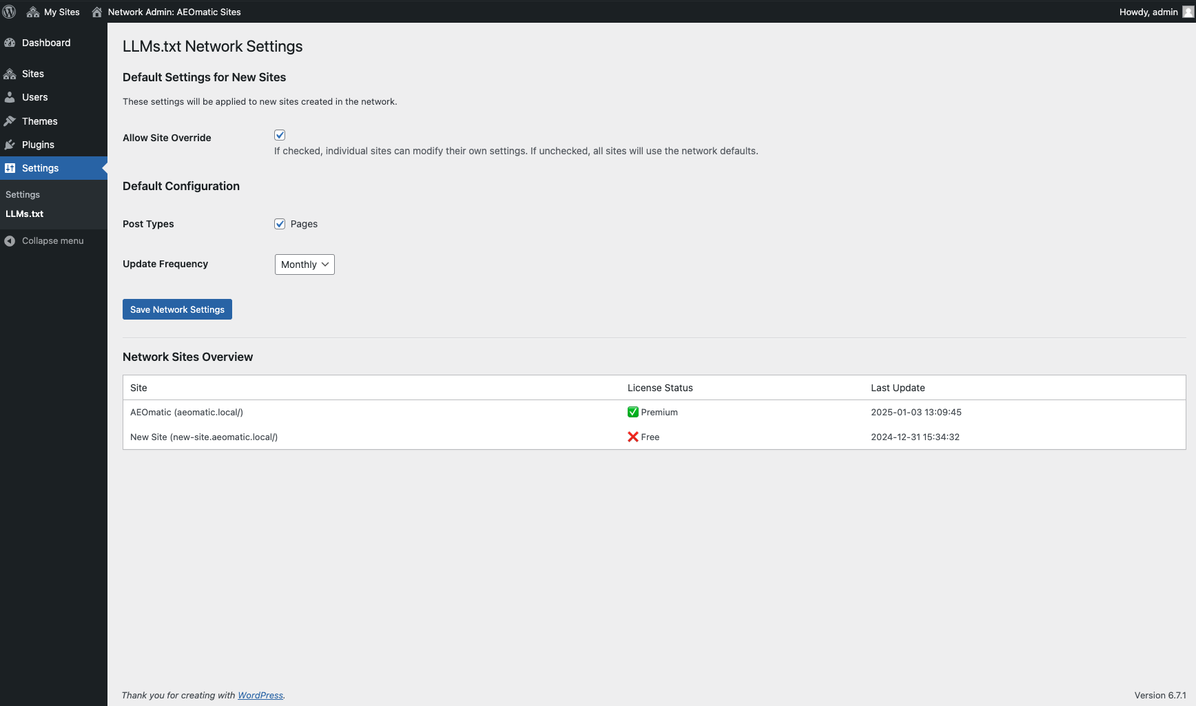 Multisite network settings