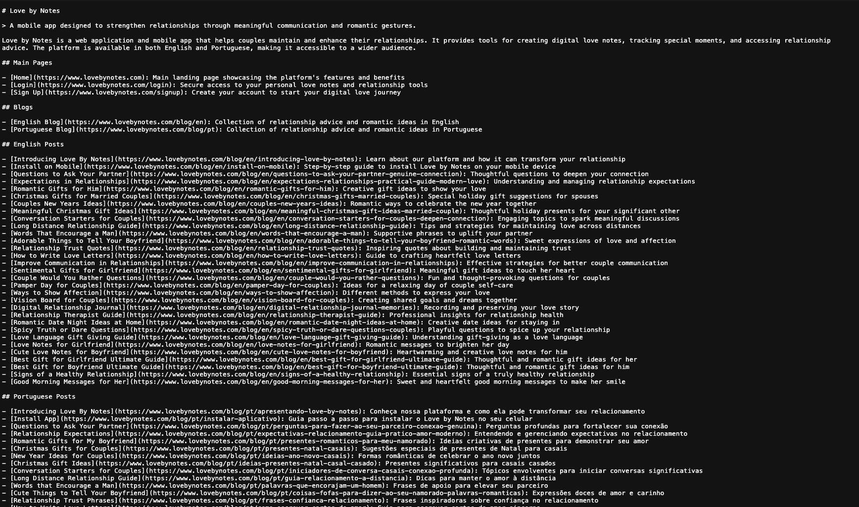 Example of generated llms.txt file