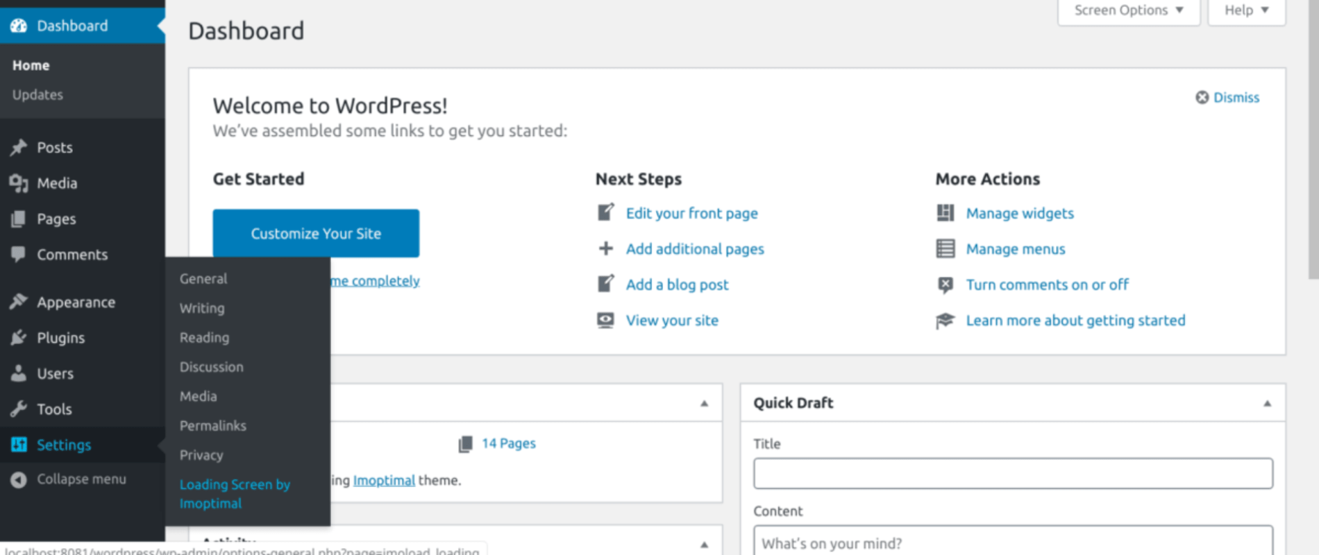 This is where you'll find the settings page in your admin dashboard