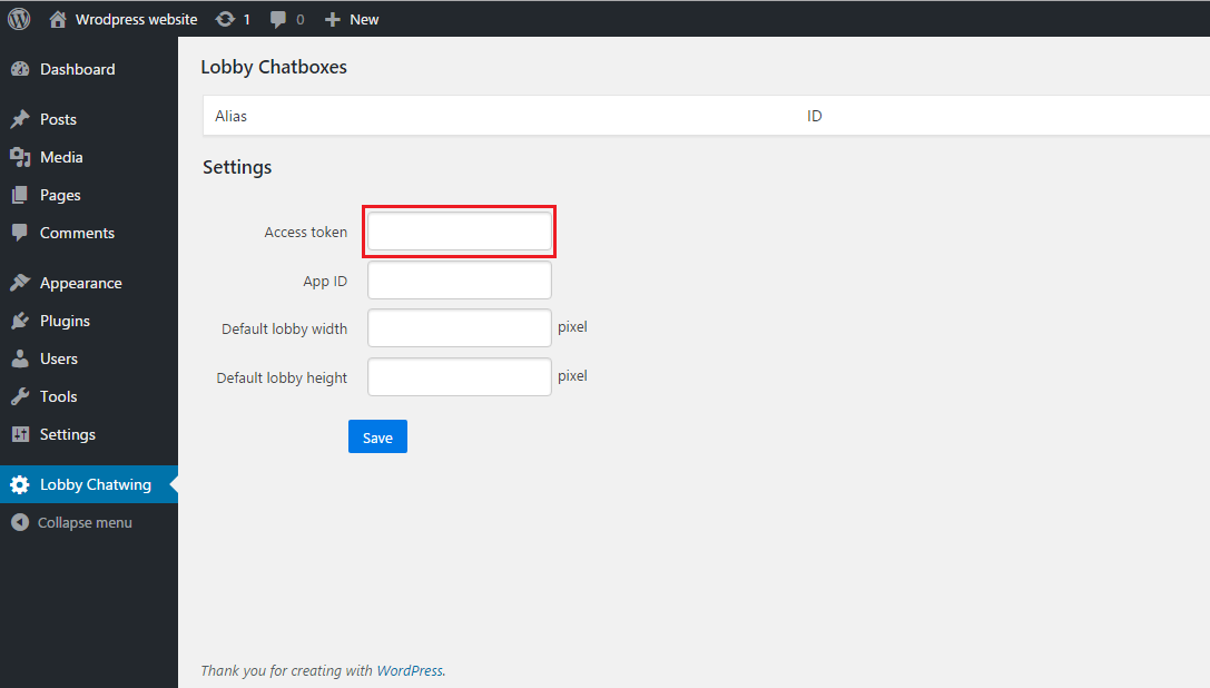 Insert access token in Access token textbox