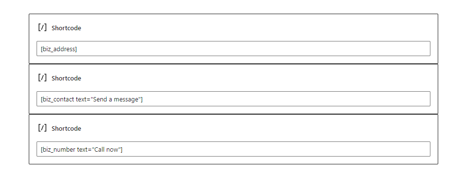 Available shortcodes to show your info