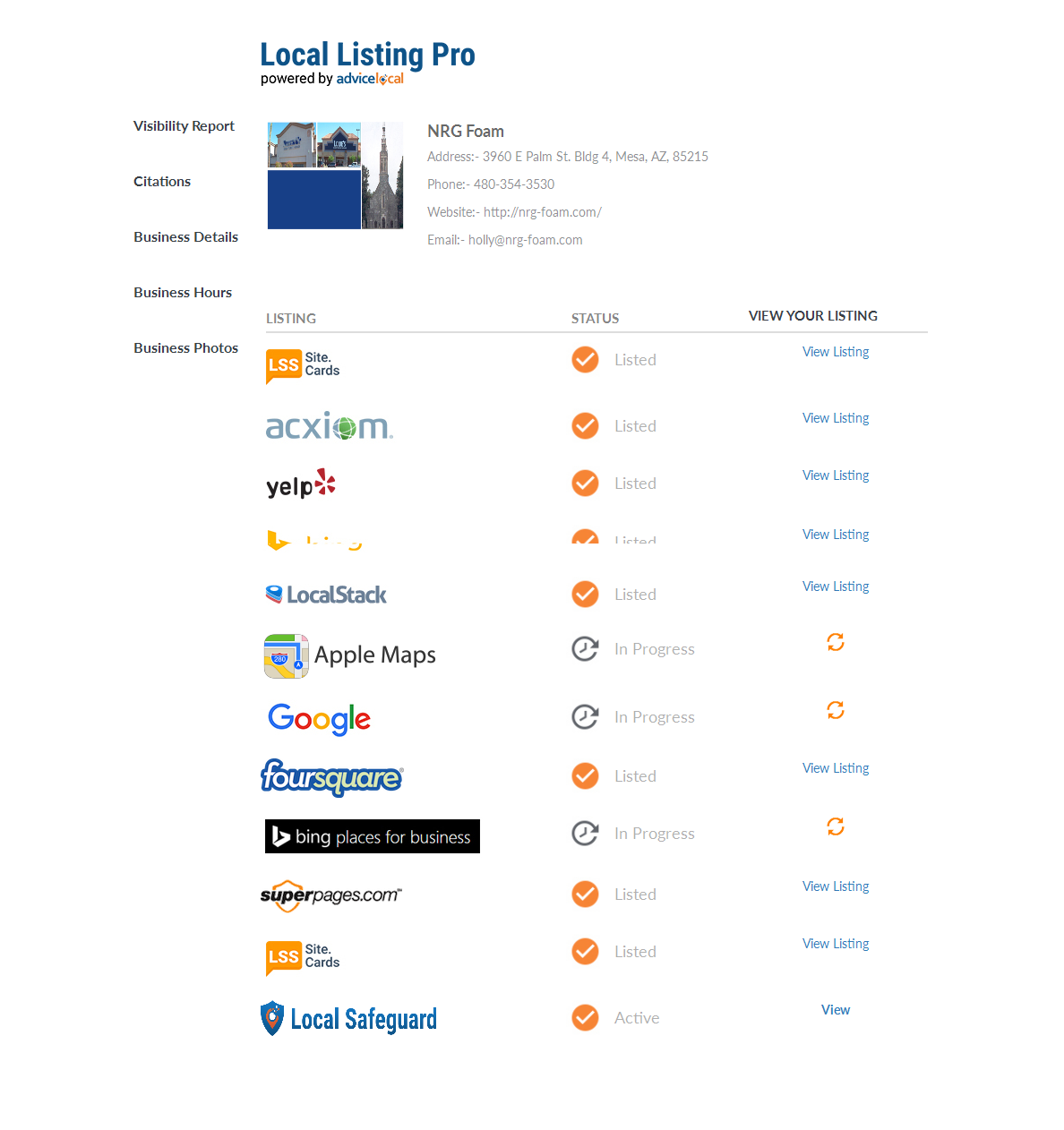 Local Listing Pro Visibilty Report