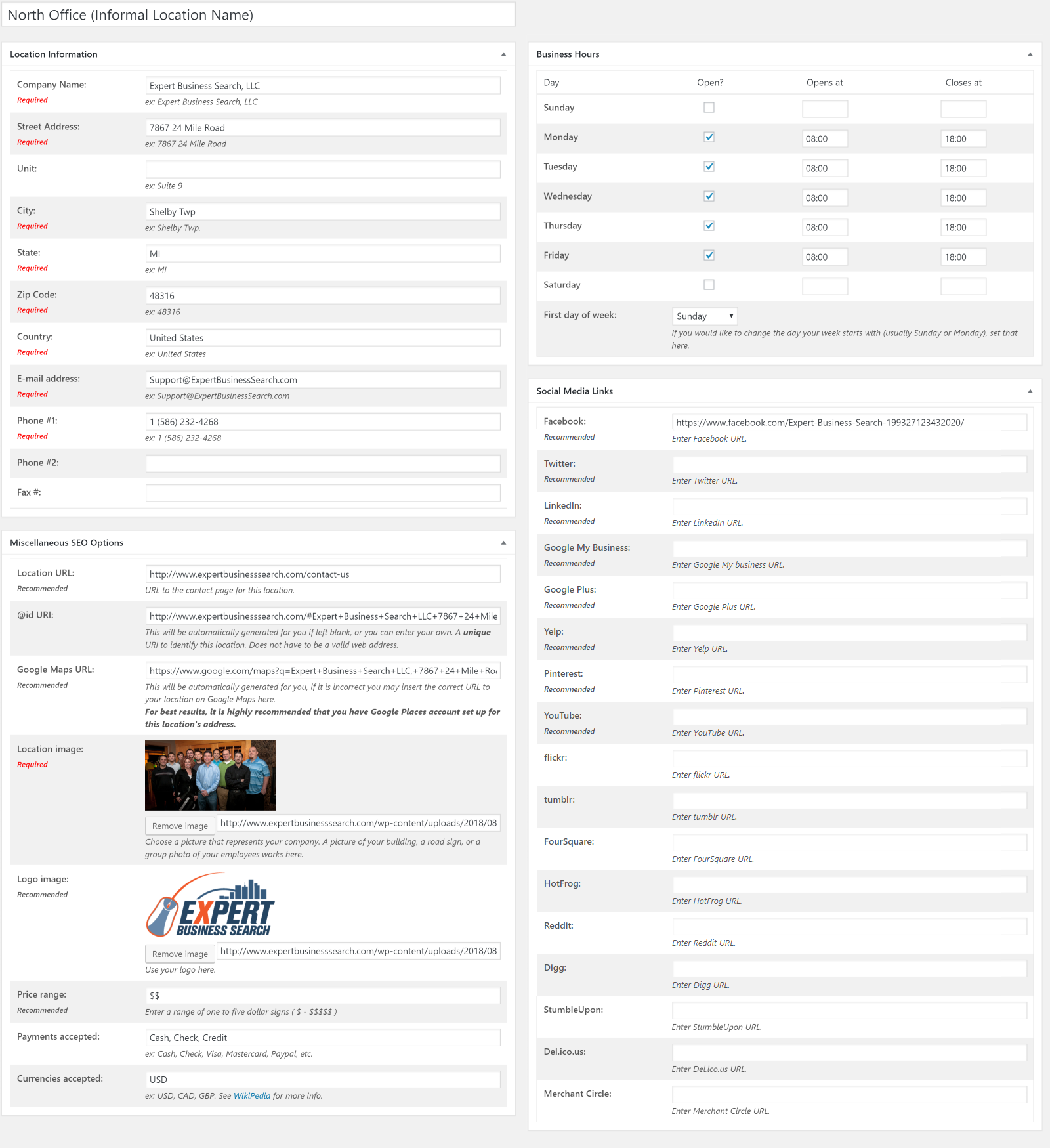 Location info input page