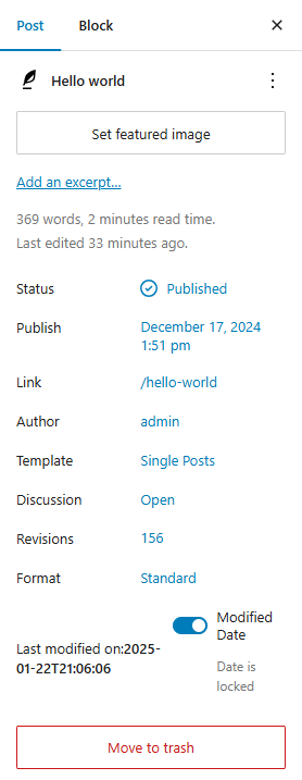 Gutenberg Editor interface