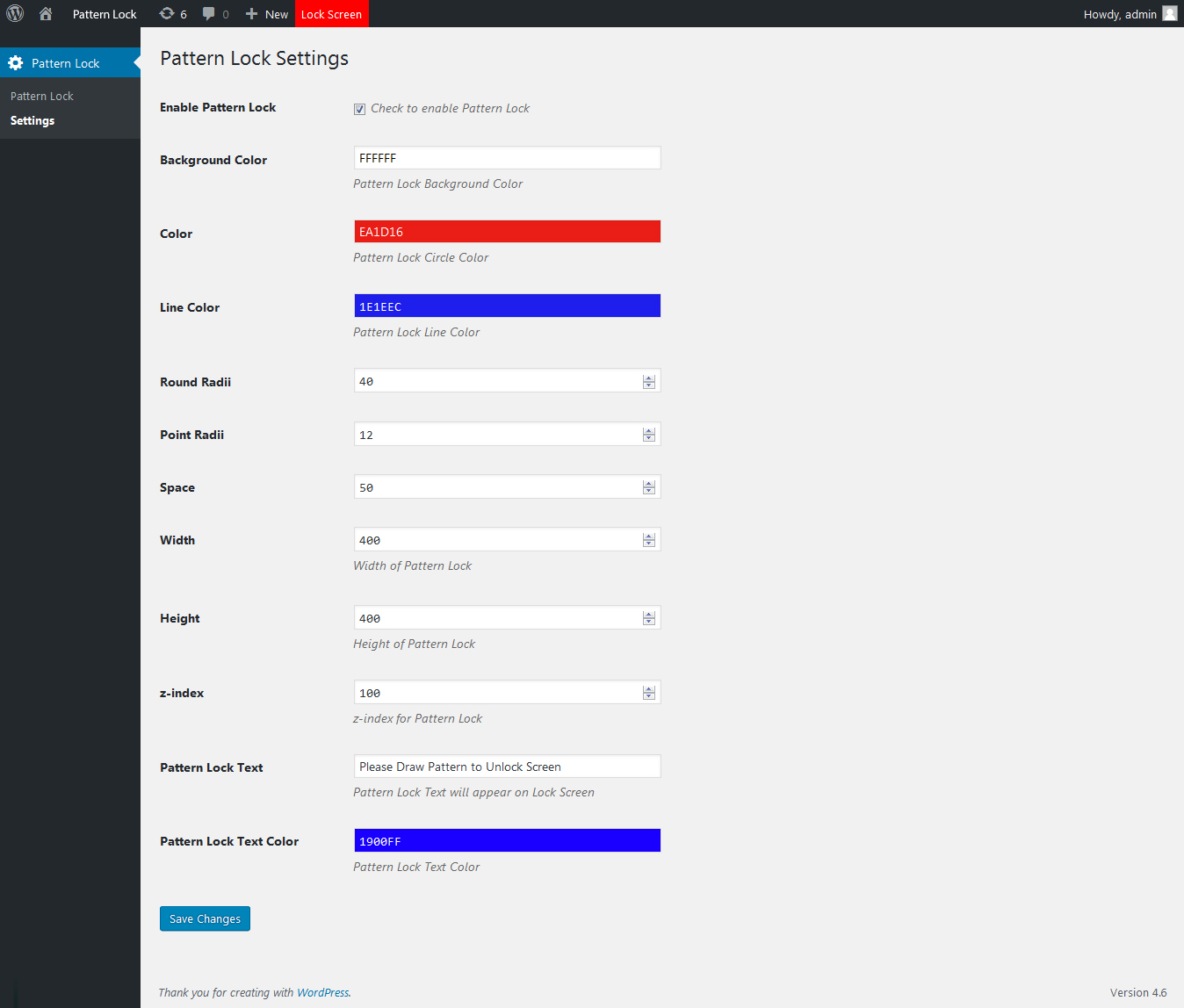 Pattern Lock Settings Page