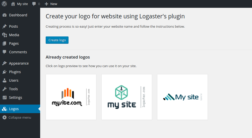 All created logos on plugin page