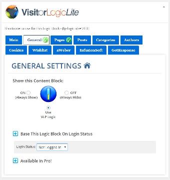 General Settings for a Visitor Logic Lite "Logic BLock".