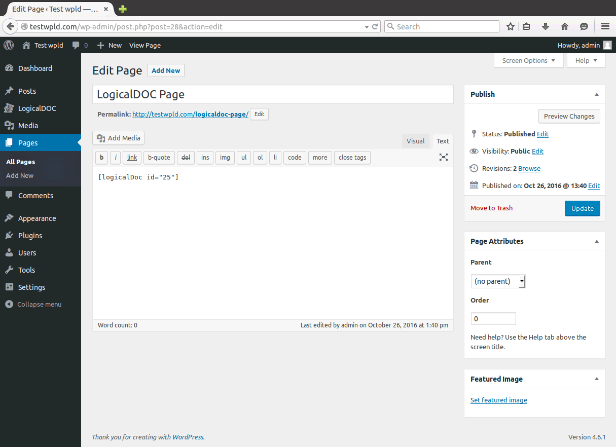 Embed the configuration in a Page