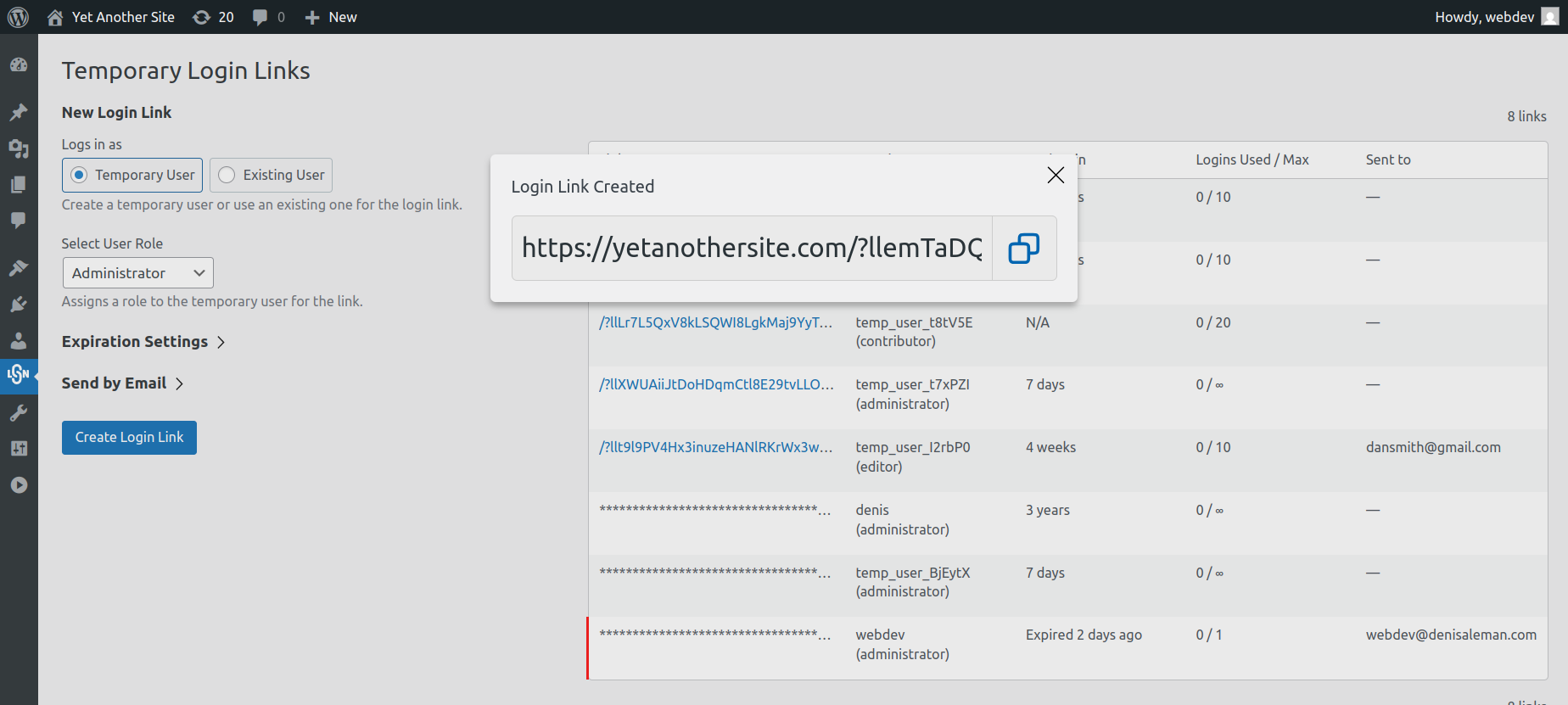Passwordless Login, Standard WordPress Login Form.
