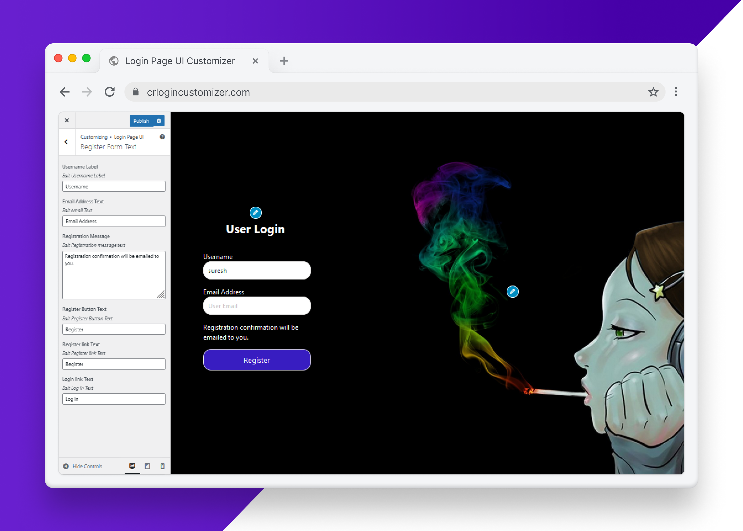 Login Page UI Customizer - Template variation 2