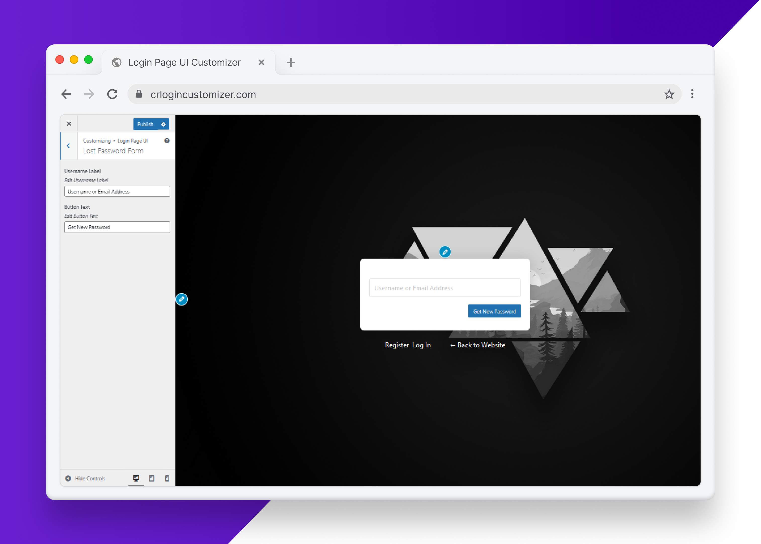 Login Page UI Customizer - Template variation 3